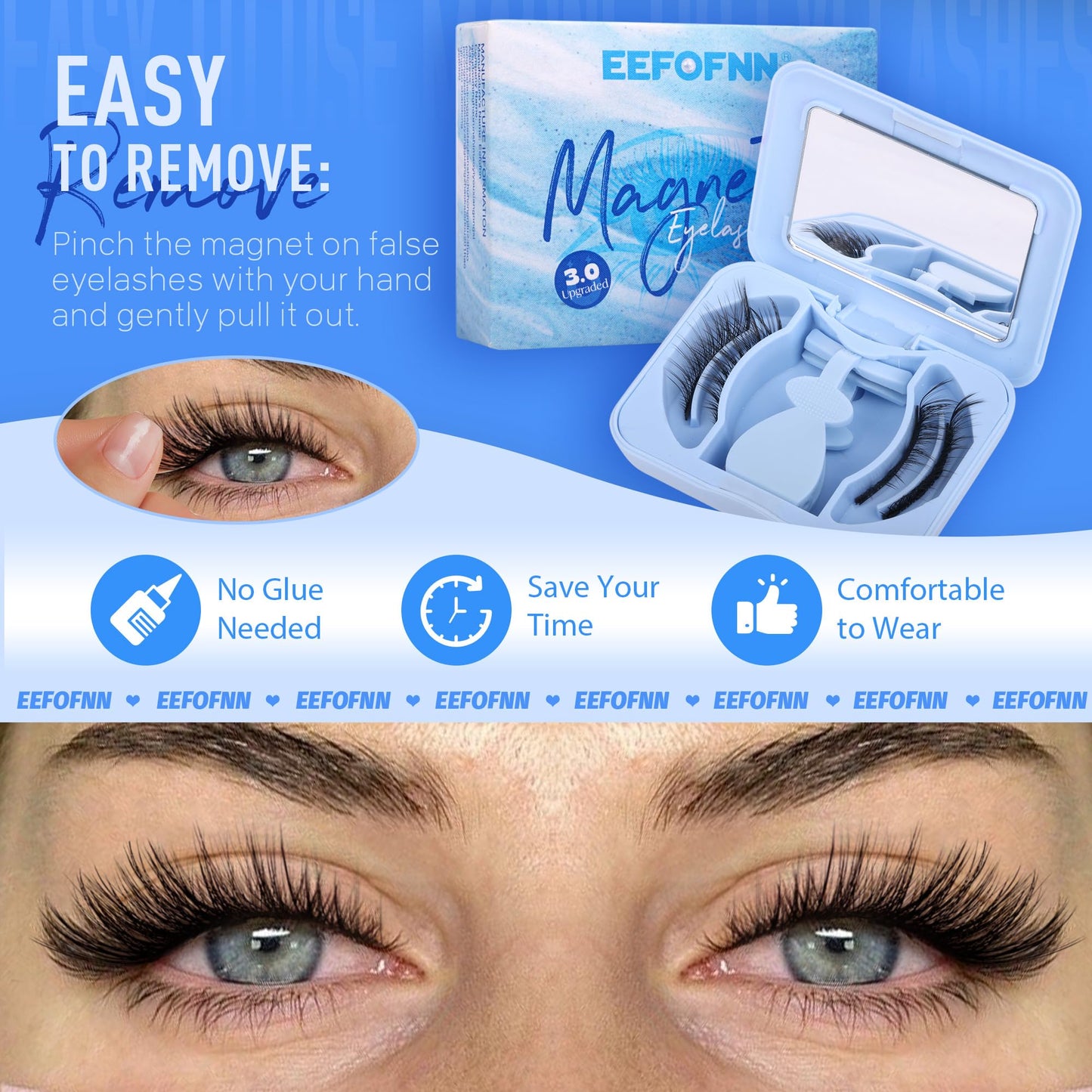 Magnetic Eyelashes with Applicator Magnetic Lashes Fluffy Magnetic Eyelashes without Eyeliner Natural Look Cat Eye Eyelashes Magnetic Lashes with Clamp Reusable No Glue False Eyelashes by Eefofnn