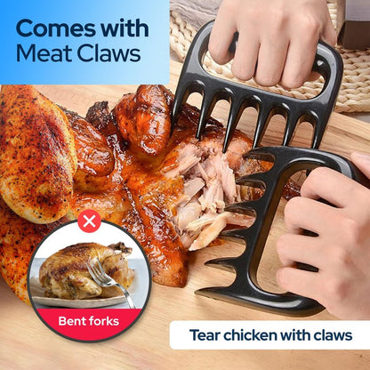 VERSALINES 3 Layer Pro Chicken Shredder with Removable Tray, Meat Claws, Brush - 10'' Chicken Breast Shredder Tool Twist, Meat Grinder Machine, Meat Shredder, Anti-Slip - For Chicken Beef Pork Veg