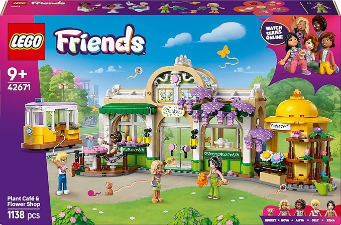 Lego 42671 Friends Flower Shop Cafe Toy Birthday Present Blocks For Girls Boys Children 9 Years Old 10 Years Old 11 Years Old Elementary School Plants Fake Green Bouquet Artificial Flower Decoration