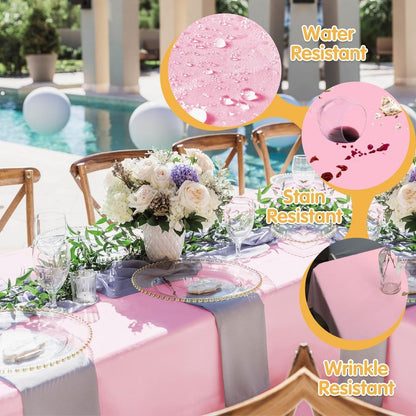 BRILLMAX 10 Pack Pink Tablecloths 60 x 102 Inch for 6ft Rectangle Tables - 150 GSM Polyester Fabric, 15" Standard Drop, Water, Stain & Wrinkle Resistant Cloth Cover for Wedding Banquet Dining Buffet