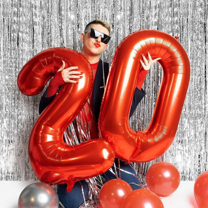 Red Number 40 Balloon 40 inch, 40 Number Balloons, 40th Red Birthday Decorations, 40 Year Old Girls Boys Party Supplies