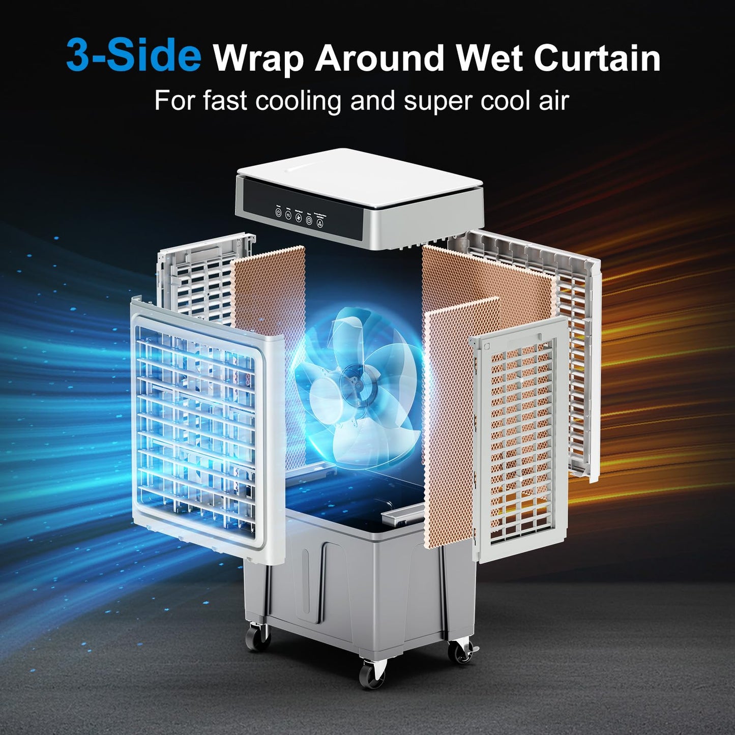 Windowless Swamp Cooler, 3 in 1 Evaporative Portable Air Conditioner with Remote, Cooling Fan Ac Unit,3 Speed, 24H Timer, 5.3 Gal Water Tank, 4 Ice Box for Garage, Patio, Bedroom Home Office Outdoor