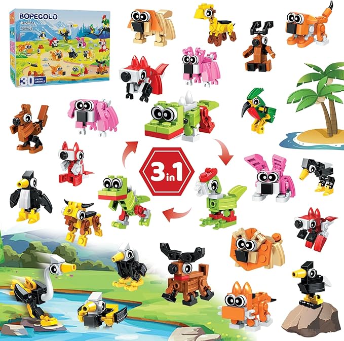 30 Pack Easter Party Favors Building Set for Kids 750 Pcs Mini Animal 3-in-1 Building Block Kit Sets Classroom Goodie Bags Stuffers for Kid Best Birthday Gifts for Boys Girls Ages 6+
