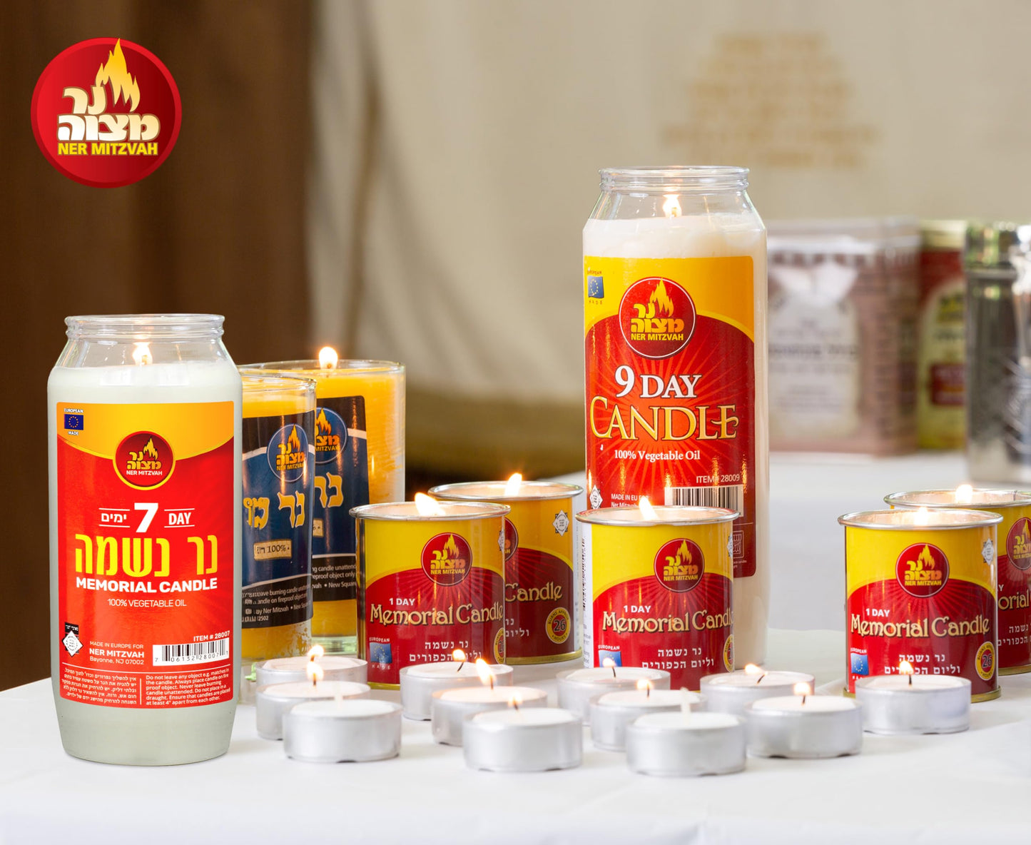 Ner Mitzvah 7 Day Yartzeit Candle - 10 Pack Kosher Yahrtzeit Memorial and Yom Kippur Candle in Plastic Holder