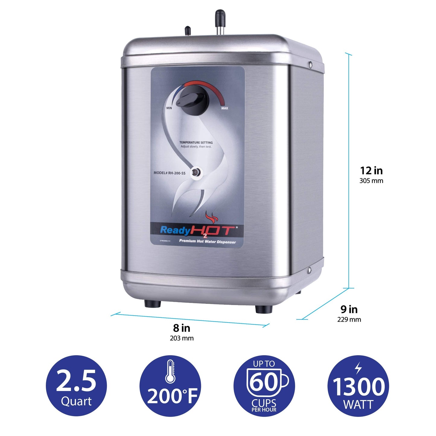 Ready Hot 41-RH-200-F570-CH Instant Hot Water Dispenser System, 2.5 Quarts Manual Dial Single Lever Hot Water Faucet, Polished Chrome