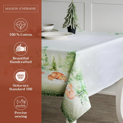 Maison d' Hermine Table Cloth Square Table 100% Cotton 60 x 60 Inches Fall Tablecloth Reusable Everyday Use for Thanksgiving Christmas Decorations Dining Farmhouse Party (Winter Mornings)