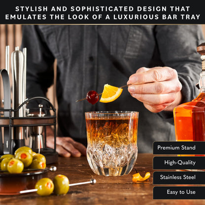 Home Hero Bartender Kit - 22-Piece Cocktail Shaker & Bar Tool Set - Wooden Stand Display & Bar Cart Accessories - Recipe Book & Housewarming Gifts - 22-Pc, Silver
