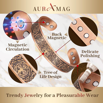Auramag Bracelets for Men, 99.99% Pure Copper Magnetic Bracelets for Women, Adjustable Jewelry with Gift Box, Valentine's Day Jewelry Gift