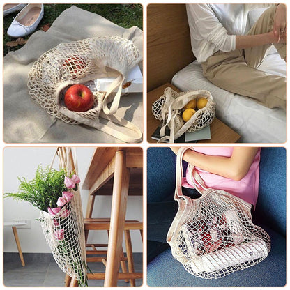 BYETIVE Net Shopping Bag Reusable Grocery Bags Net Storage Bag Long Handle Cotton Mesh Net Tote Bag Fruit Vegetable Net Bags Organizer