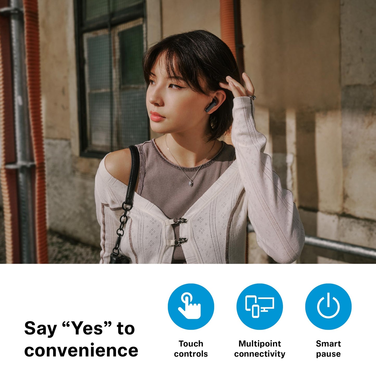 Sennheiser ACCENTUM Open Wireless Earbuds, Open Ear Buds Design, Dynamic Sound & Bluetooth 5.3, IPX4 Splash Protection, 28 Hours Battery Life, USB-C Charging Case, Music, Phone Calls, Travel, Cream