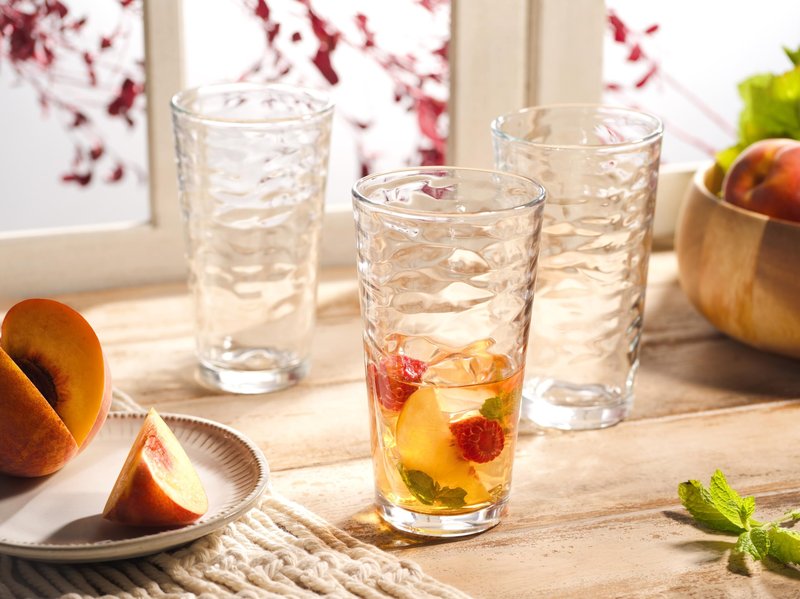 Glaver's Hammered Glass Cups. Cocktail Drinking Glasses Set of 6 Tall Kitchen Glasses, 17 oz Water Glassware For Bar, Juice, Beer, Iced Tea, Everyday Cordial Glasses Drinkware.