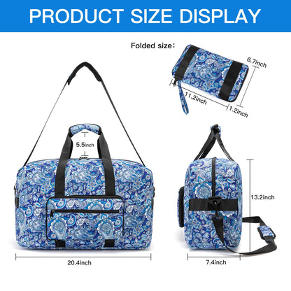 F.FETIVIN Weekender Bag Carry On Travel Duffle Bag Medium Overnight Bag for Women (Blue Paisley)