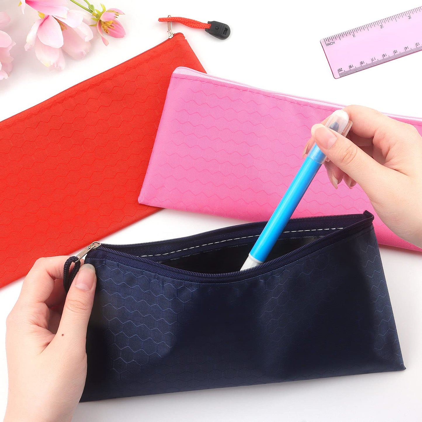 Tamaki 12 Pack Zipper Pencil Pouch Pencil Bags, Zipper Pencil Pouches Bulk, Waterproof Pencil Case, for Organizing Storage Office Supplies Bills Cosmetics Travel Accessories