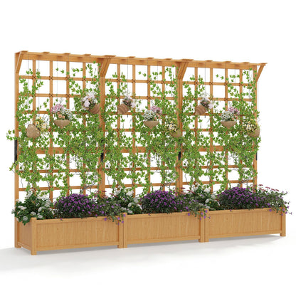 Aoxun 108" Raised Garden Bed with Trellis, Wood Planter Container with Hanging Roof & Garden Boxes for Climbing Plants Flowers Vine (3 piece)