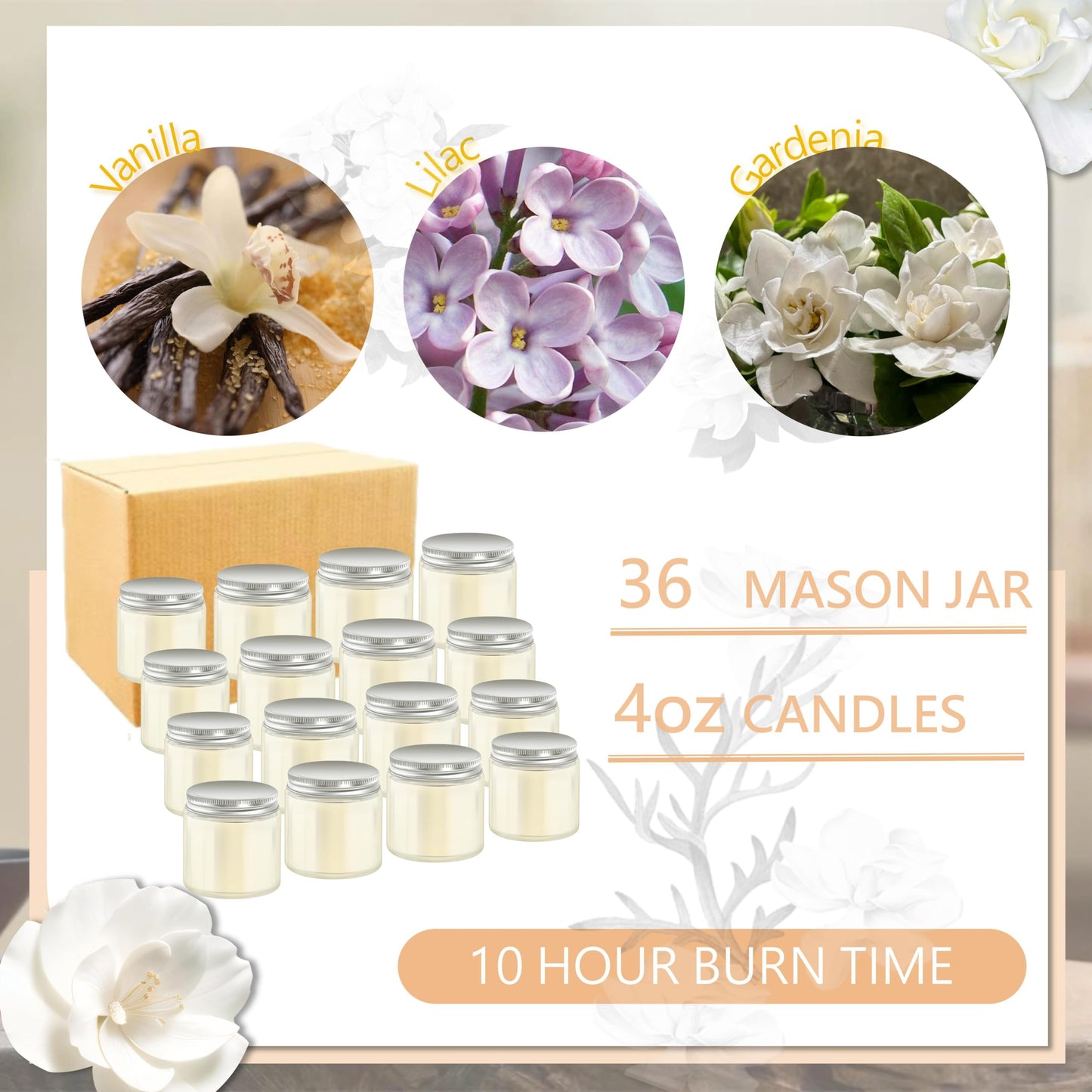 ACITHGL 36 Pcs 4oz Mini Mason Jar Candles Small Scented Candles Bulk Aromatherapy Ideal Souvenir Favors for Wedding Birthday Party (Vanilla, Lilac, Gardenia, Silver)