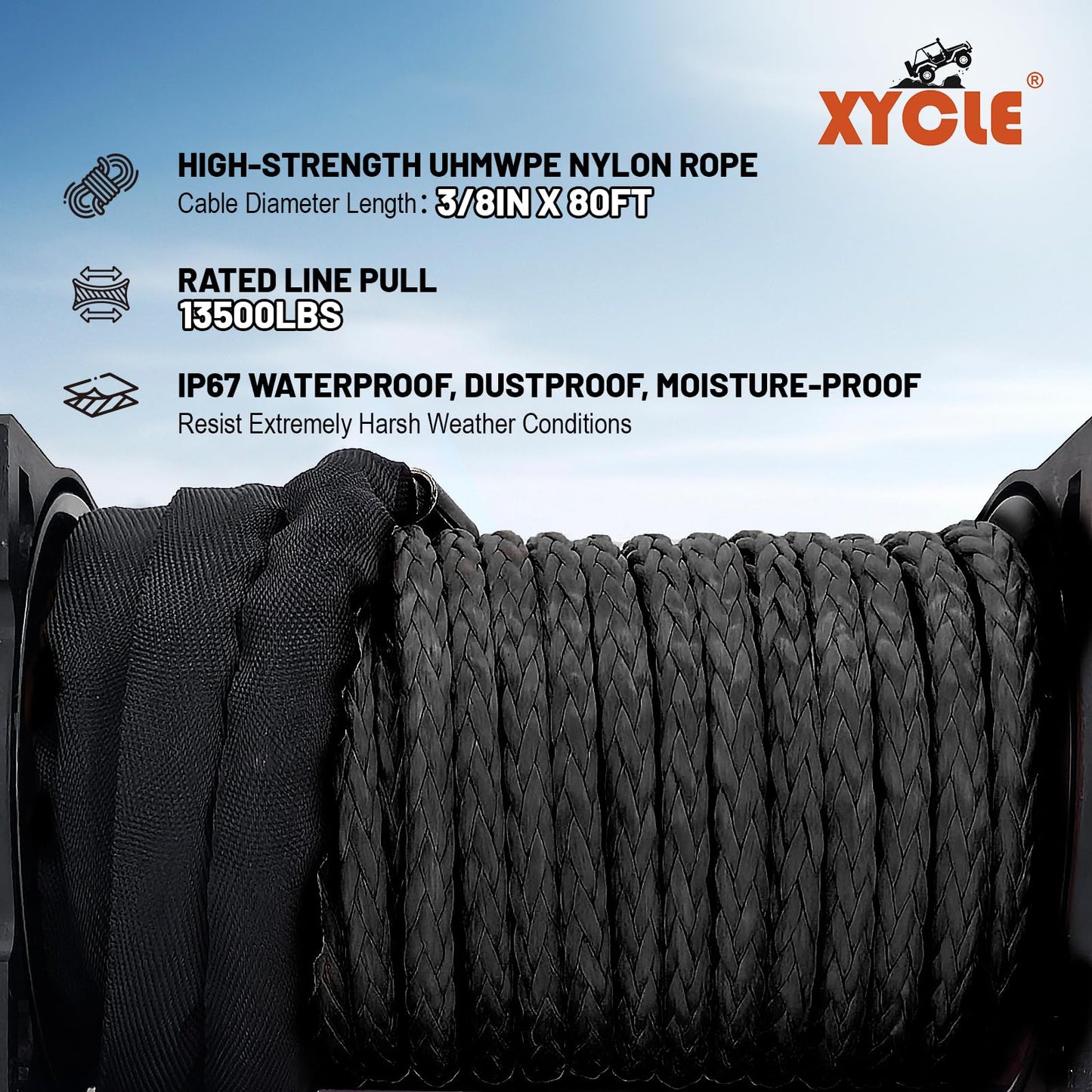XYCLE Winch13500lbs 12V Waterproof Electric Winch Synthetic Rope Truck Winch Towing Winch Boat Trailer Winch SUV 4-Wheel Drive Off-Road Vehicle with Remote Control 3/8 Synthetic Rope (Black)