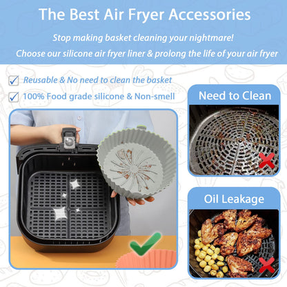 Loveuing Silicone Liners - Reusable Non-stick Pot Liner Compatible with COSORI Air Fryer Basket Accessories (Large - 6.3 Inch, Fit 3 to 4.5 Qt, Gray)