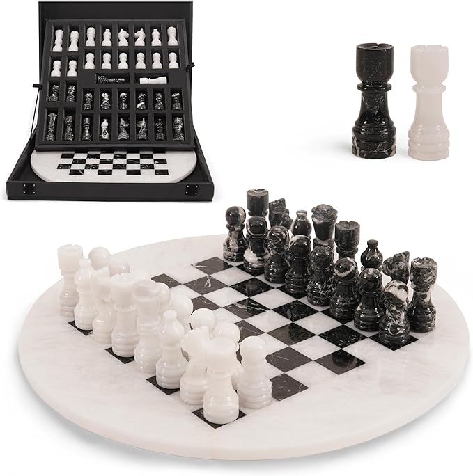Marble Chess Set for Adults with Complementary Storage Box 15 White &amp Black Handmade Chess Board Game Luxury Board Games for Adults with Extra Queens