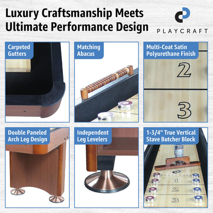Playcraft Woodbridge Shuffleboard Table with Storage Cabinet - Shuffle Board Game Table Set with Matching Abacus, 8 Pucks, Brush & Wax (Made in USA) - Pro Style Climate Adjusters - Cherry - 16ft