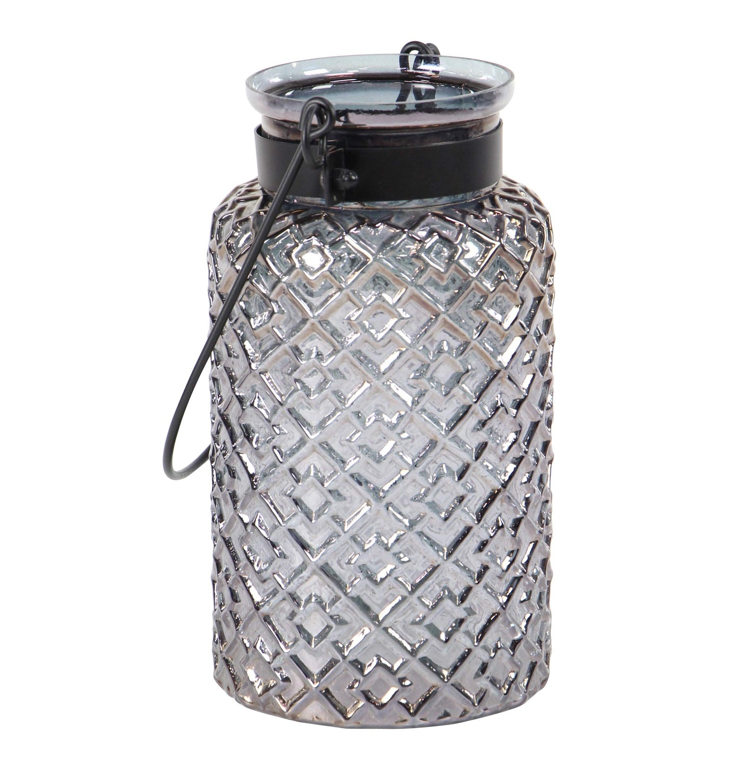Deco 79 Glass Textured Candle Lantern, 7" x 7" x 12", Black