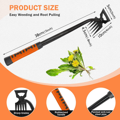 Weed Puller Tool, 2026 New Garden Weeder Tool, Hand Weeder Tool, Stainless Steel Gardening Weed Puller, 5 Teeth Dual Purpose with Rubber Handle, for Yard