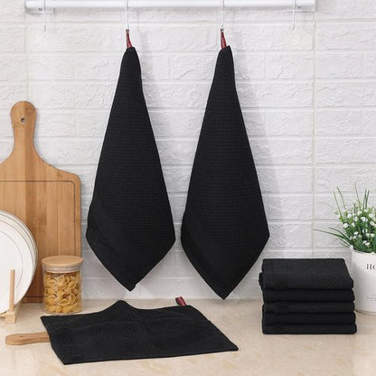 Homaxy 100% Cotton Dish Cloths, 8 Pack - 12 x 12 Inches, Waffle Weave Super Soft and Absorbent Dish Towels Quick Drying Dishcloths, Black
