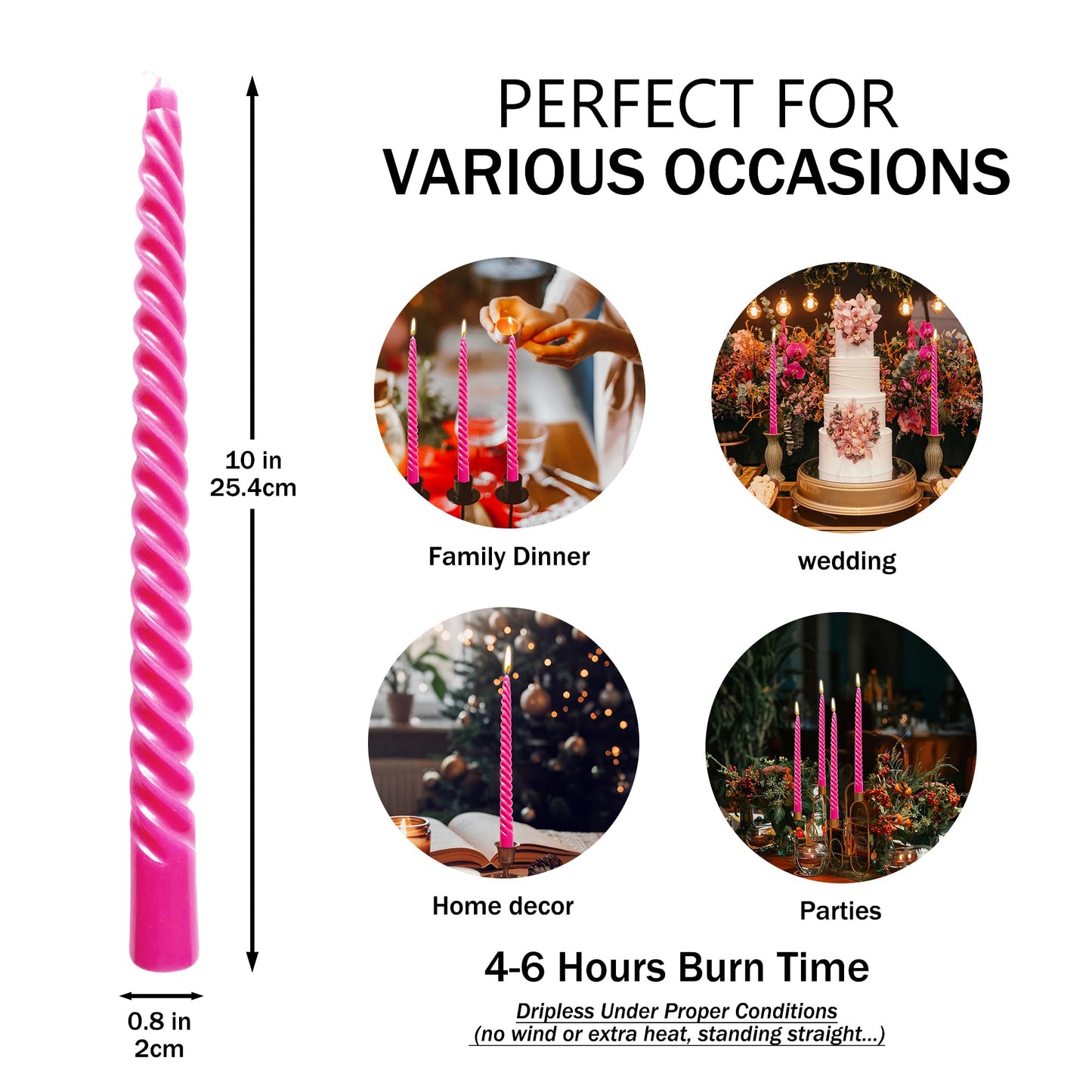 10 Inch Hot Pink Taper Candle Set, 10 Pack Unscented Dripless Valentine Taper Candles Candlesticks for Dinner Parties Wedding Home Decoration Picnic