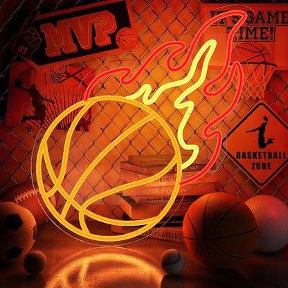 Basketball Neon Sign, Orange Red Yellow Basketball Fire Led Sign for Boys Bedroom Wall Decor, Dimmable Basketball Flame Light Up Sign for Man Cave Kids Gift Sports Fans Birthday Party Room Decoration