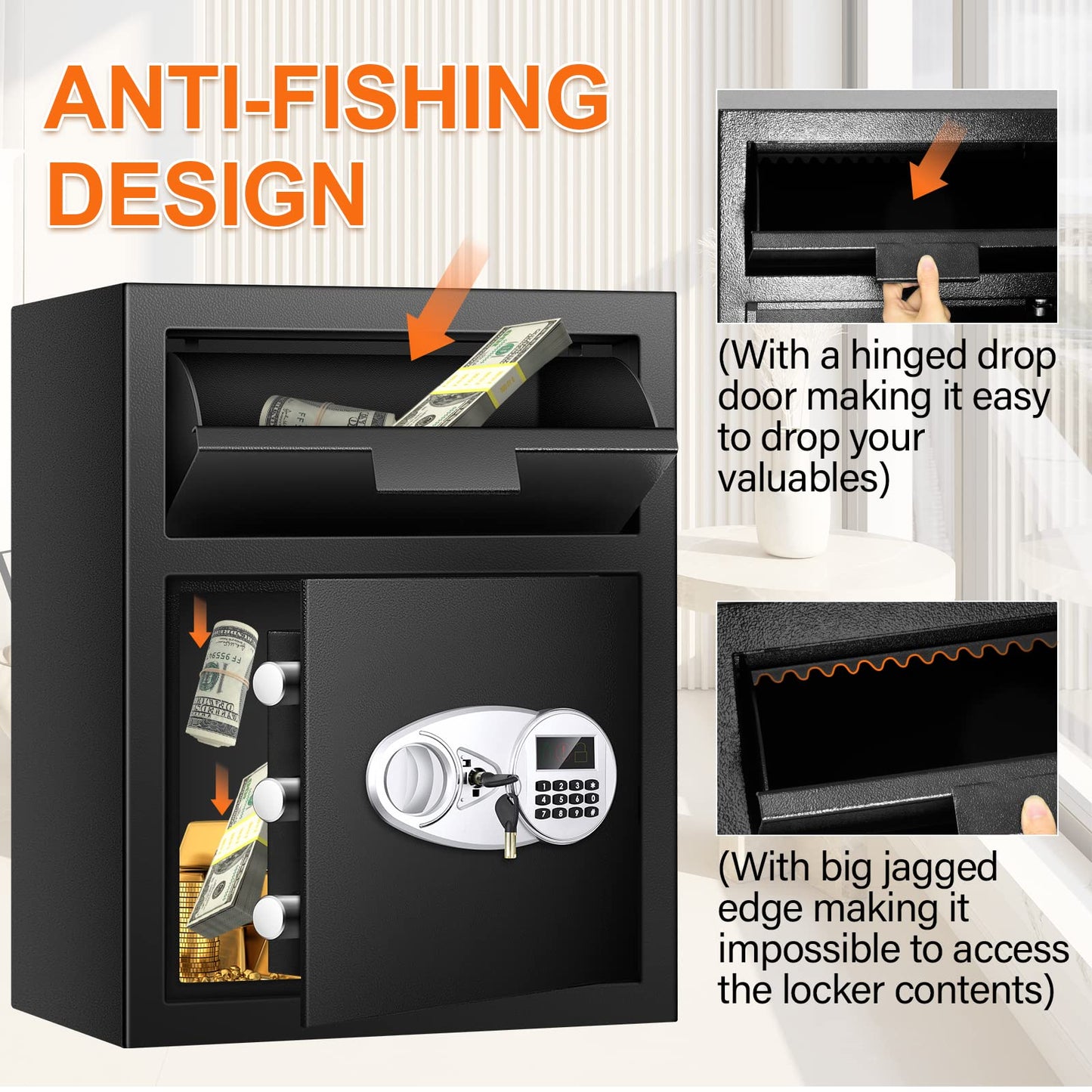 2.8 Cuft Depository Safe with Drop Slot, Anti-Theft Cash Drop Safe with Digital Keypad, Heavy Duty Drop Slot Safes with LCD Display, Drop Commercial Safe for Business Mail Church