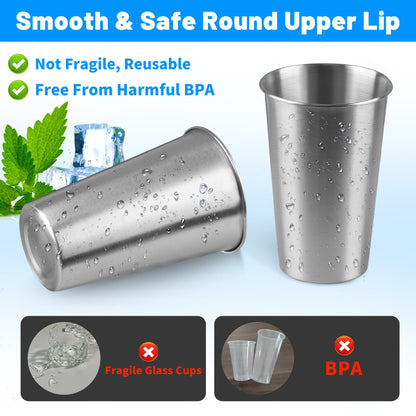 HAMILADUO 16Pack 16 oz Stainless Steel Pint Cups,Stainless Steel Cup,Pint Cup Tumbler，water Tumbler,Stackable,Reusable,BPA Free, (16)