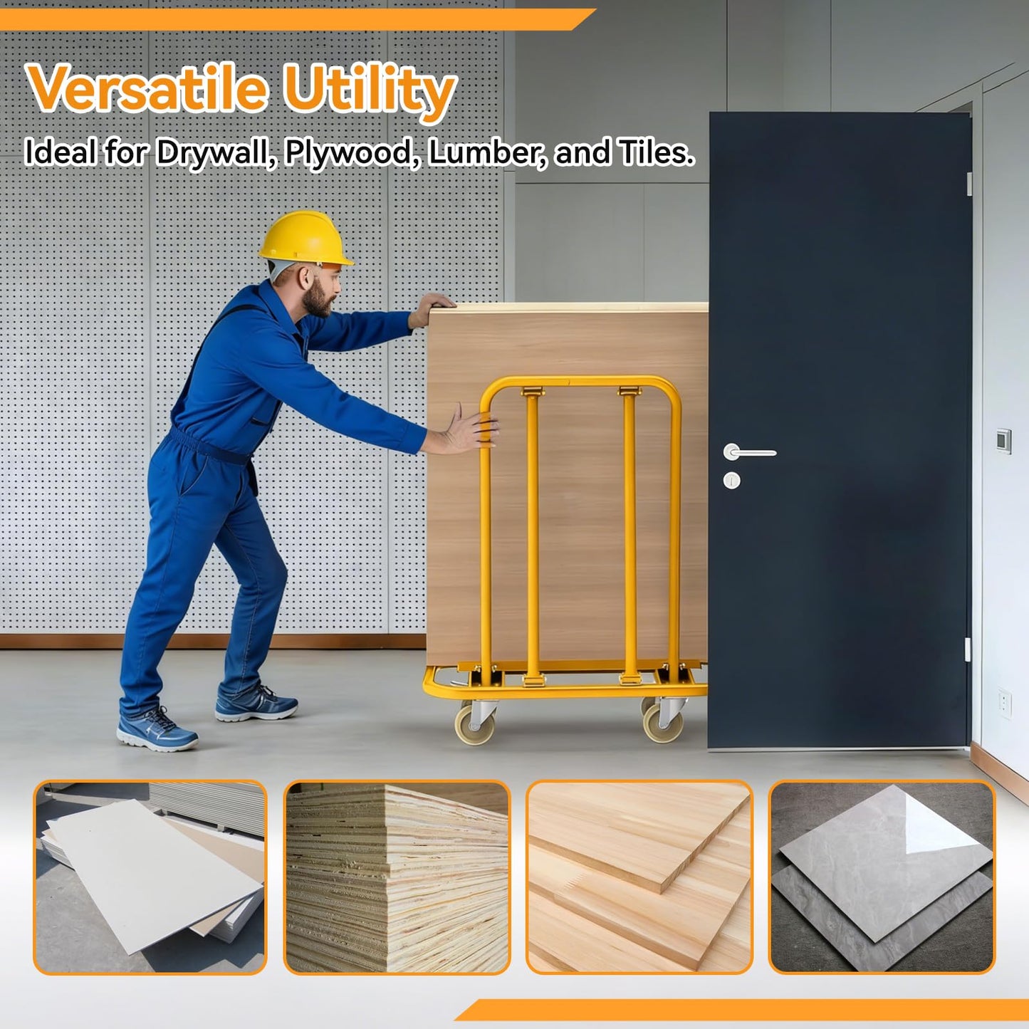 FULUPET Heavy Duty Drywall Sheet Cart, 3000 lbs Capacity Professional Panel Dolly,45.6"x 21.5" Deck and Industrial Swivel Casters, Rolling Wallboard and Plywood Trolley for Construction, Warehouse