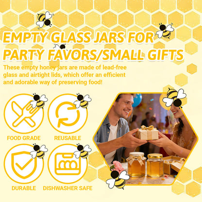 Haneye 3 oz Hexagon Glass Jars with Gold Lids, 30 Pack Honey Jars Canning Jars Small Spice Jars for Jelly, Herb, Jams, Candy, Wedding Favors, Includes Labels and Pen