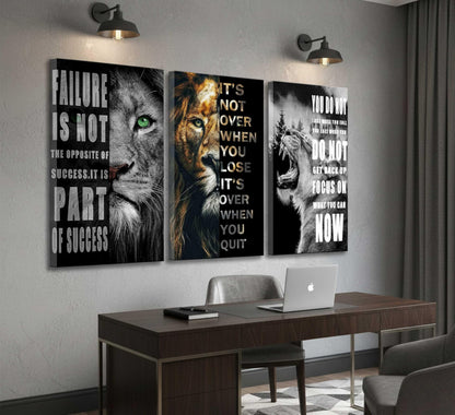 3 Pieces Office Inspirational Canvas Wall Art Modern Motivational Quotes Black And White Lion Pictures Wall Decor Inspiring Poster Print Artwork for Living room Man Room Bedroom Home Decoration