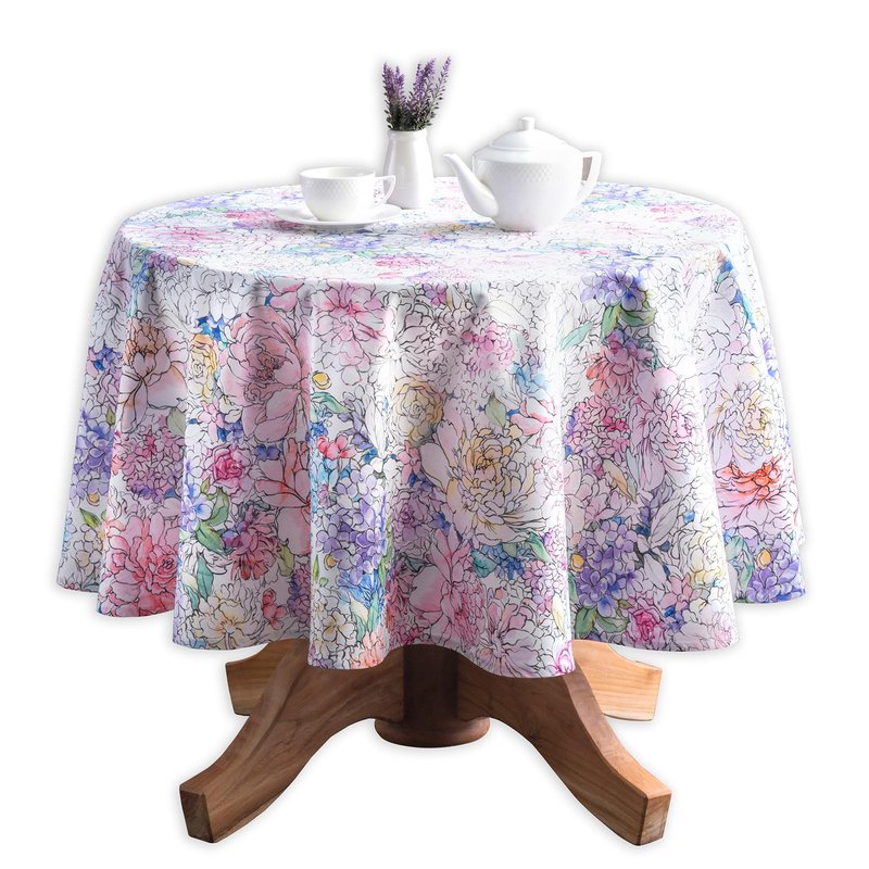 Maison d' Hermine Table Cloth Round Table 100% Cotton 69 Round Inches Tablecloth Reusable Decorative for Dining Kitchen Room Farmhouse Party Home Hotel Restaurant Spring Summer - Floral Love