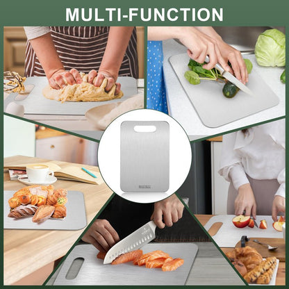 Stron-Dura Cutting Board, Stainless Steel Cutting Board, Foodgrade Cutting Boards for Kitchen, Titanium Cutting Board for Meat,Fruit, Vegetables, Double Side Use, Odor free, M, 13.4" * 9"
