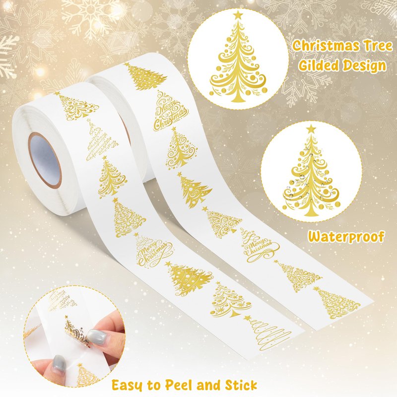 BkeeCten Foil Christmas Tree Stickers - 1000 Pcs Easy Peel Metallic Tree Waterproof Vinyl Reusable Laptop Self Adhesive Stickers Classroom Prizes Water Bottle Page Activity Pad Party Favors Skateboard