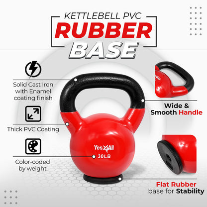 Yes4All Kettlebells Rubber Base, Kettlebell Set for Women, Strength Training Kettlebells Weights (10-65 lbs)