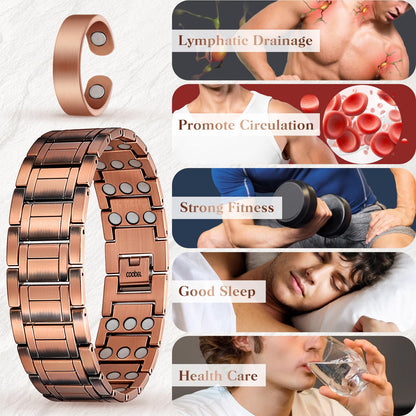 Mahnco Copper Magnetic Bracelet for Men, 3X Ultra Strength 99.99% Pure Copper Bracelets with Magnets,Men's Magnetic Jewelry with Adjustable Sizing Tool