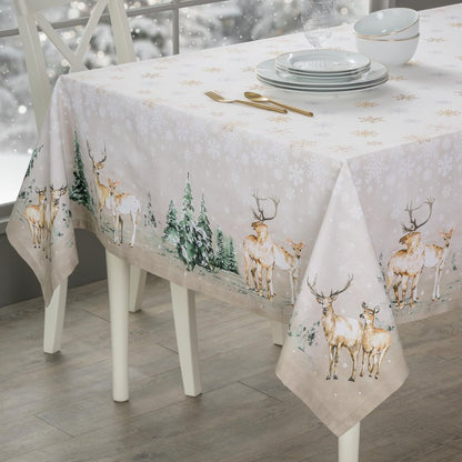 Maison d' Hermine Table Cloth Square Table 100% Cotton 54 x 54 Inches Fall Tablecloth Reusable Everyday Use for Thanksgiving Christmas Decorations Dining Farmhouse Party (Deer in The Woods)