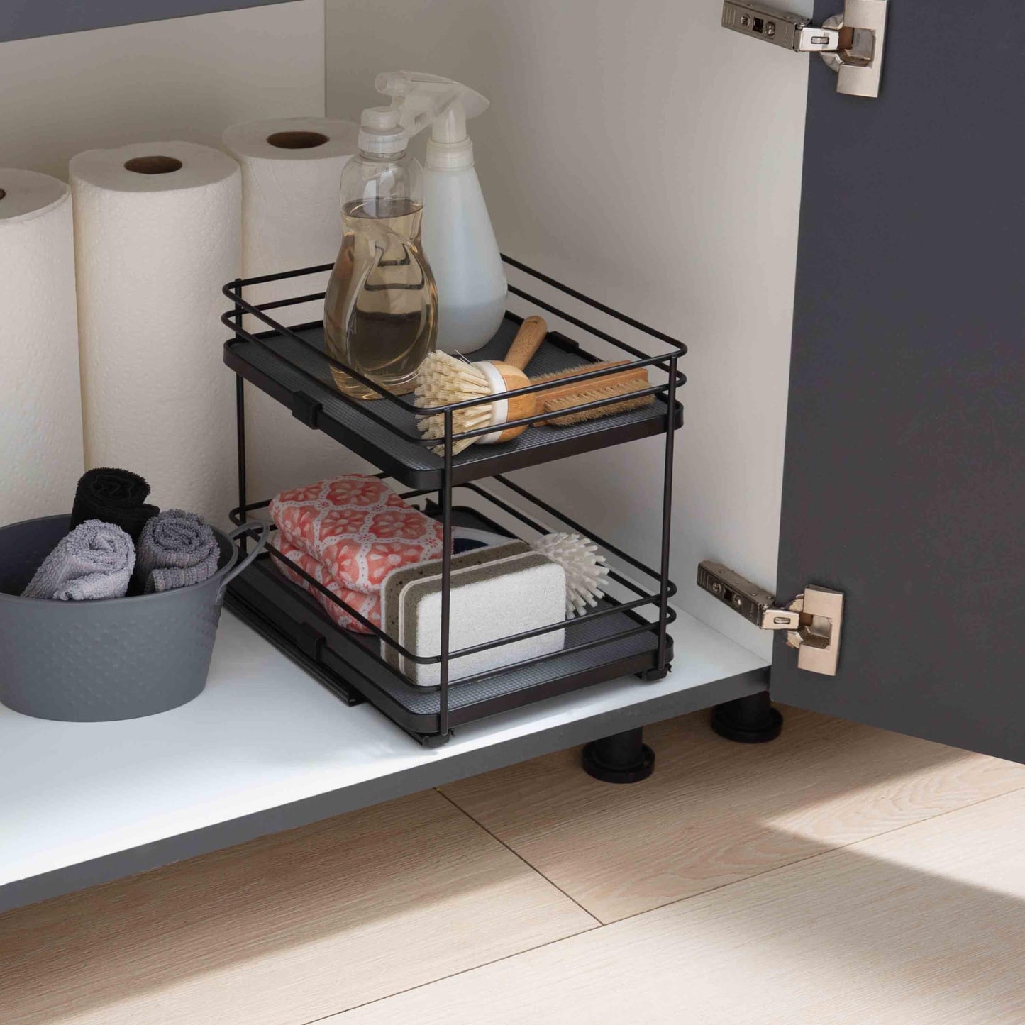 Organize It All Slide Out Shelf Organizer| Dimensions: 8"x 10.2"x 9"| Space Saver | Easy Glide Mechanism | Black.