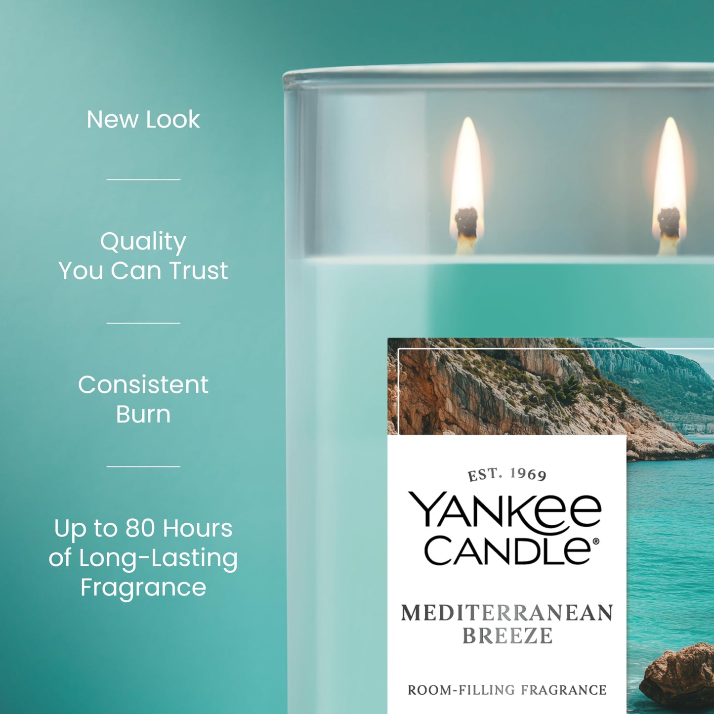 Yankee Candle Large Tumbler Scented Candle with up to 80 Hour Burn Time, Premium Plant Wax Blend for Consistent Burn, 20 oz Tumbler Candle with Room Filling Fragrance, Mediterranean Breeze