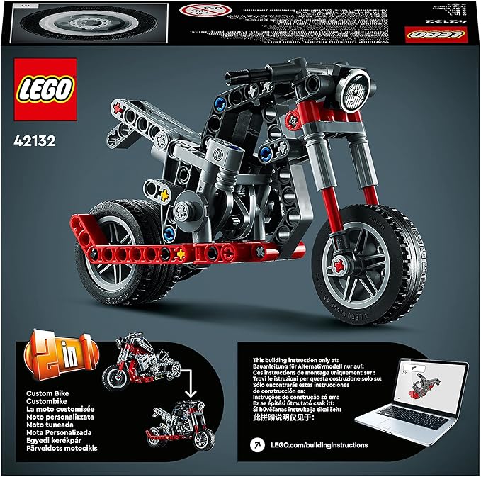 Lego Technic Motorcycle 42132 Model Building Kit Give Kids a Treat with This Motorcycle Model 2-in-1 Toy for Kids Aged 7+ (163 Pieces)