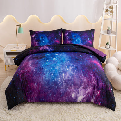 MWMWMW Galaxy Comforter Set Queen, Purple Queen Comforter Set, Kids Bedding Set for Girls, 3 Pieces Purple Galaxy Beddingt Sets with 2 Matching Pillowcases