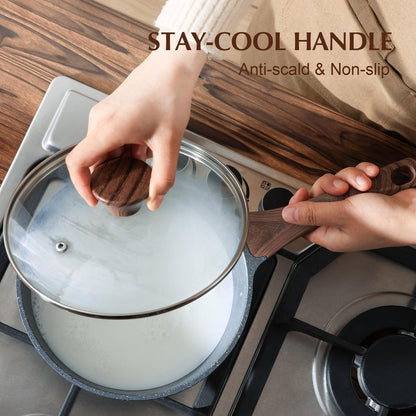 SENSARTE Saucepan Nonstick with Lid 1.5 Quarts Granite Coating Sauce Pot Small Kitchen Cooking Pot, Induction Comptable, Free of Intentionally Added PFOA