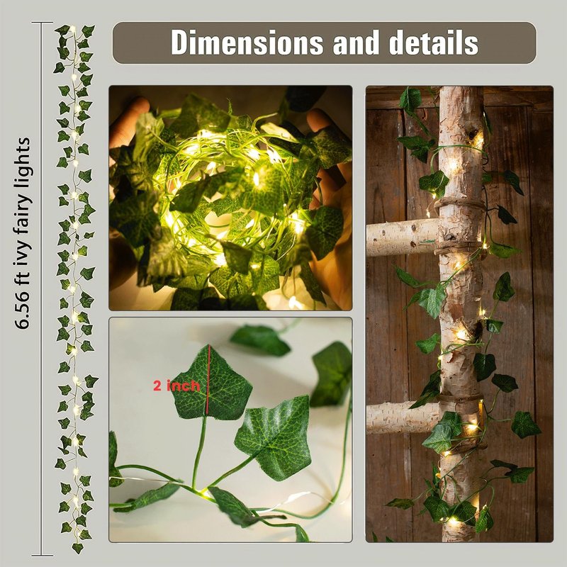NWLIGHT Vine with Fairy Lights, 2 Pack 40LEDs Vine Lights Green Ivy Vines String Lights Battery Operated, Artifical Garland Leaf with Fairy Light for Bedroom Dorm Wall Decor