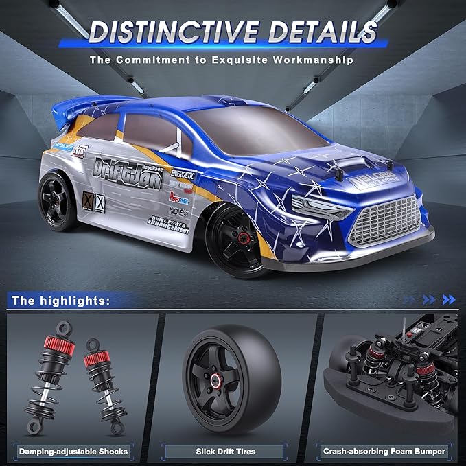 HAIBOXING 2197 RC Drift Cars 1/18 Scale High Speed Performance with Gyro 2.4GHz Remote Control Cars 28 KM/H RTR for Kids and Adults Electric Powered 4WD RC Rally Car with 2 Rechargeable Batteries