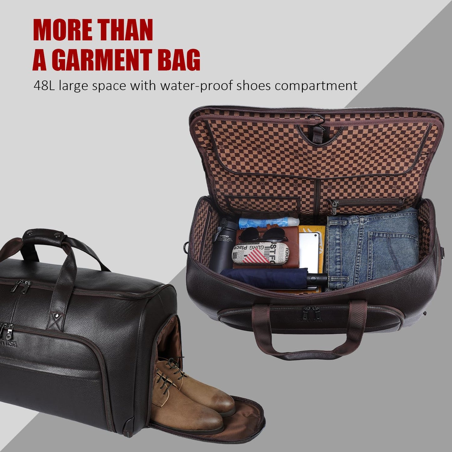 STAR VISTA Voyager-03 Luxury Convertible Garment Duffel Bag, Full Grain Pebbled Leather, Premium Canvas Lining, 22x12x12 Inch Carry-On, with Backpack Mode, Shoe Compartment