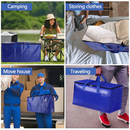 8 Pack Waterproof Moving Bags with Strong Zippers and Reinforced Handles, Real 100lb Capacity Extra Heavy Duty Large Storage Totes for Packing & Moving Storing, Alternative to Moving Boxes -95L,Blue
