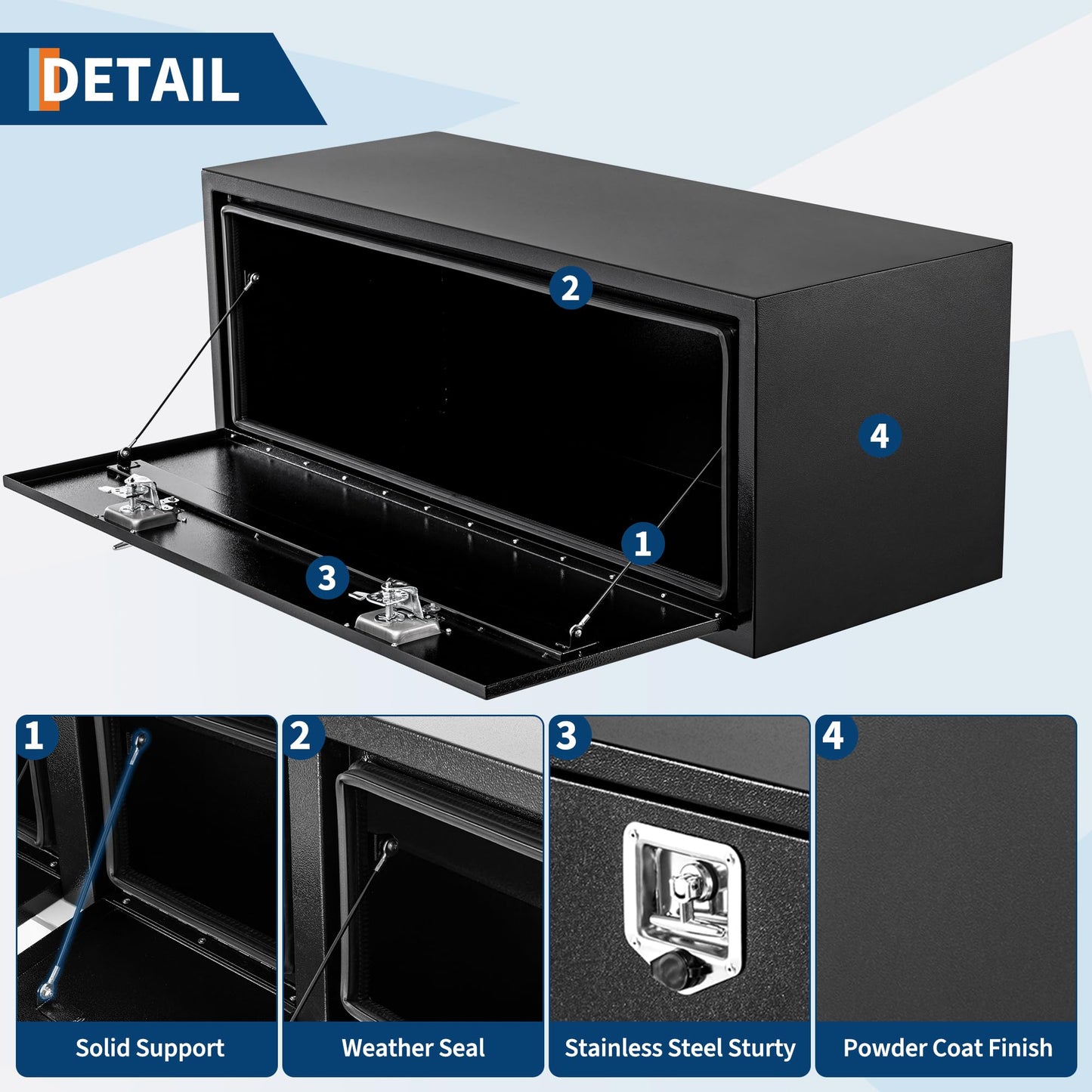 60'' Black Steel Truck Tool Box, Heavy Duty Storage With Lock and Keys, Utility Tool Chest for Pickup Truck Bed, RV