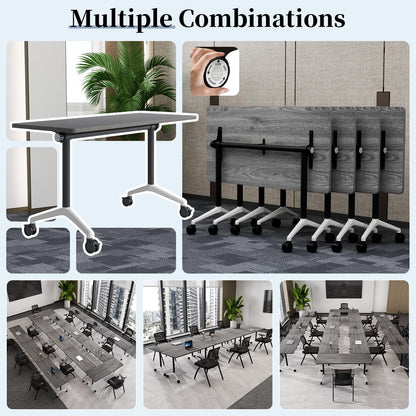Modular Folding Conference Table with Wheels,2 Pack Mobile Conference Room Tables,Filp Top Rolling Meeting Training Tables for Office,Classroom,Library,Seminar,Boardroom,school(2pack,Grey,47in)